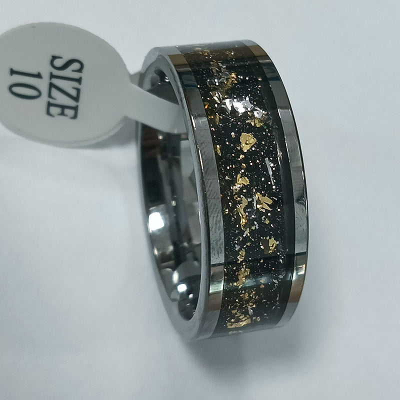 Inlaid 18k Wide Face 8mm Men's Silver Tungsten Ring