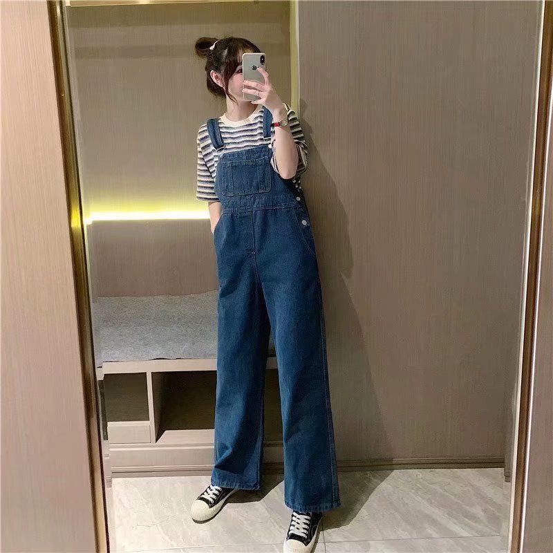 Loose Wide Leg Denim Suspender Pants Slim Fit Slip Plus Size Jumpsuit