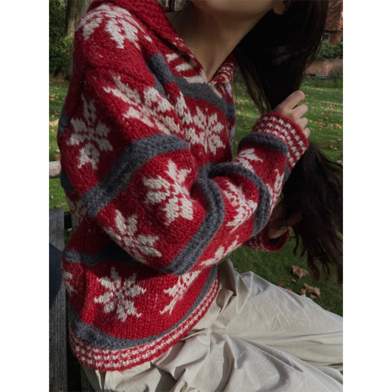 Red Hooded Sweater Winter Women's