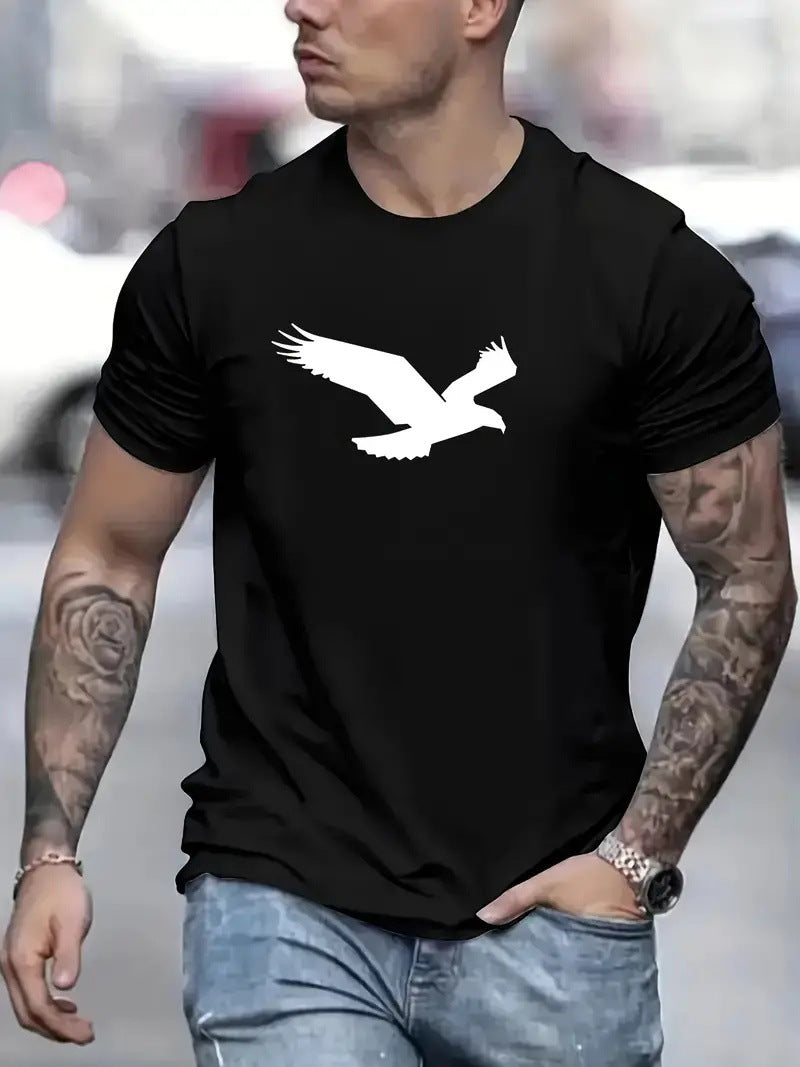 3D Digital Printing Eagle Solid Color Men's Casual Short-sleeved T-shirt