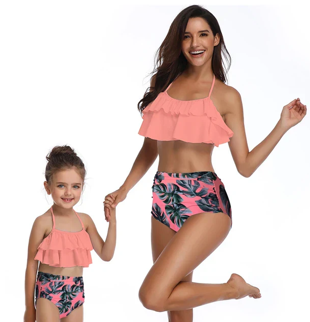 European And American Swimsuits Printed High Waist Bikini Parent-child Swimwear