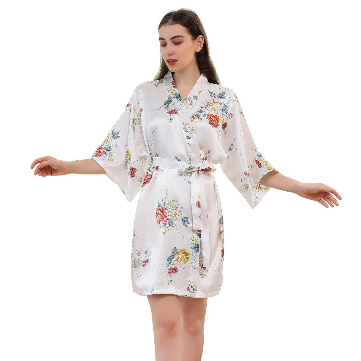 Women's Short Summer Peony Printed Kimono Pajamas