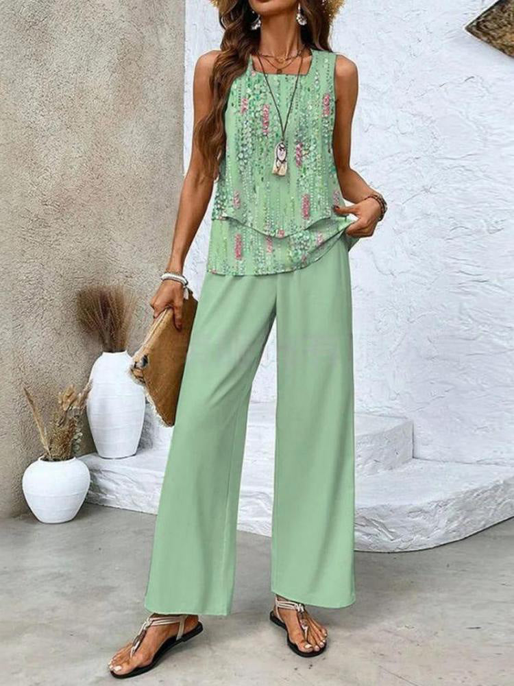 Women's Sleeveless Double Layer Vest Pants Suit