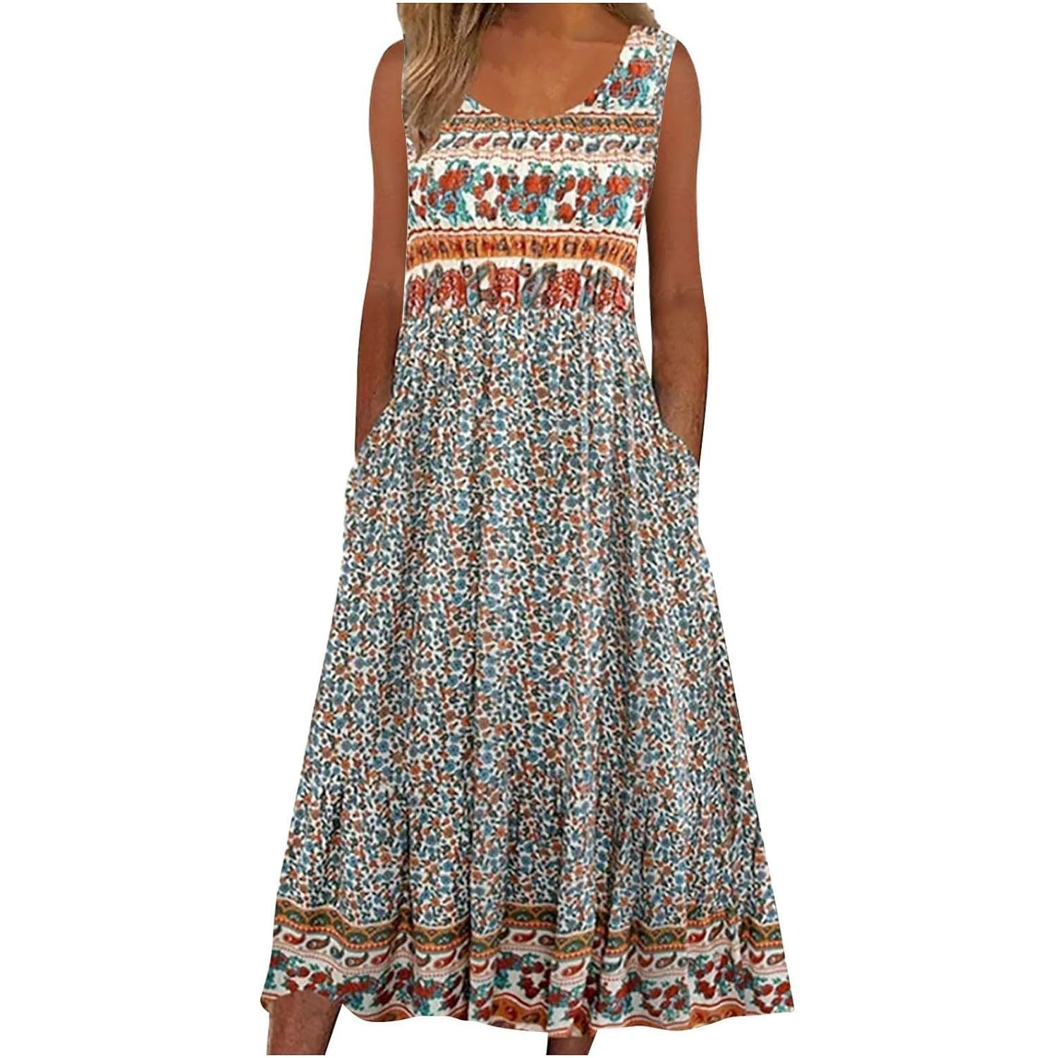 Spring And Summer New Printed Sleeveless Pullover Dress Women's Casual