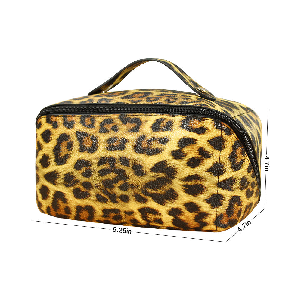 Women's Leopard PU Leather Wash Makeup Storage Bag Large Capacity Multifunctional