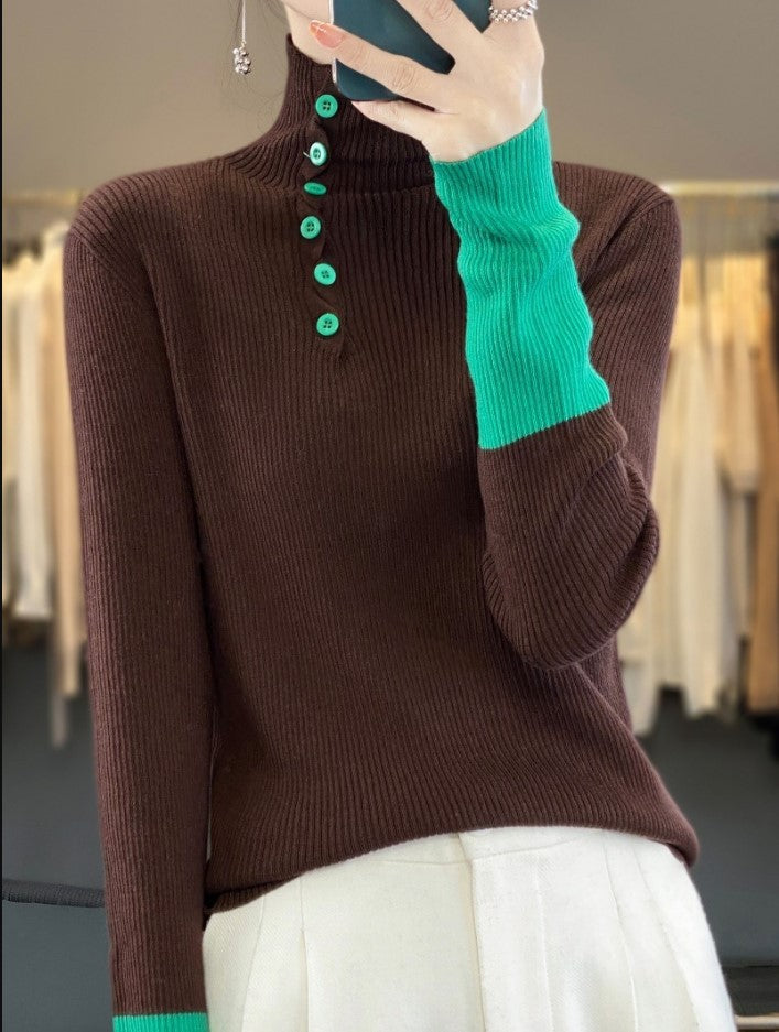 Color Matching Turtleneck Wool Sweater All-matching