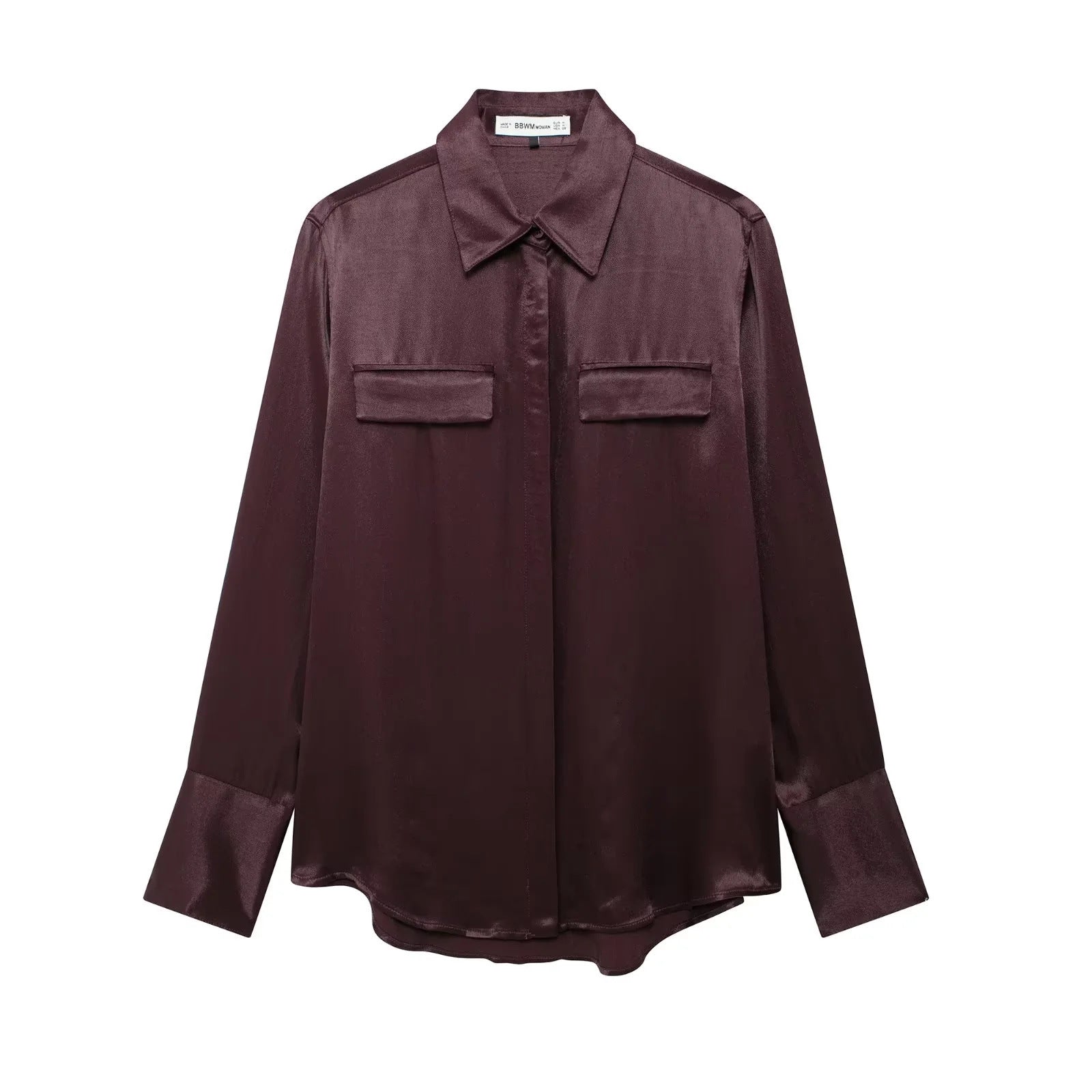 Women's Pocket Silk Satin Long-sleeved Shirt