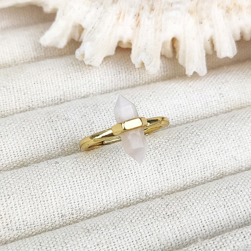 European And American Niche Retro Double Pointed Hexagon Prism Ring