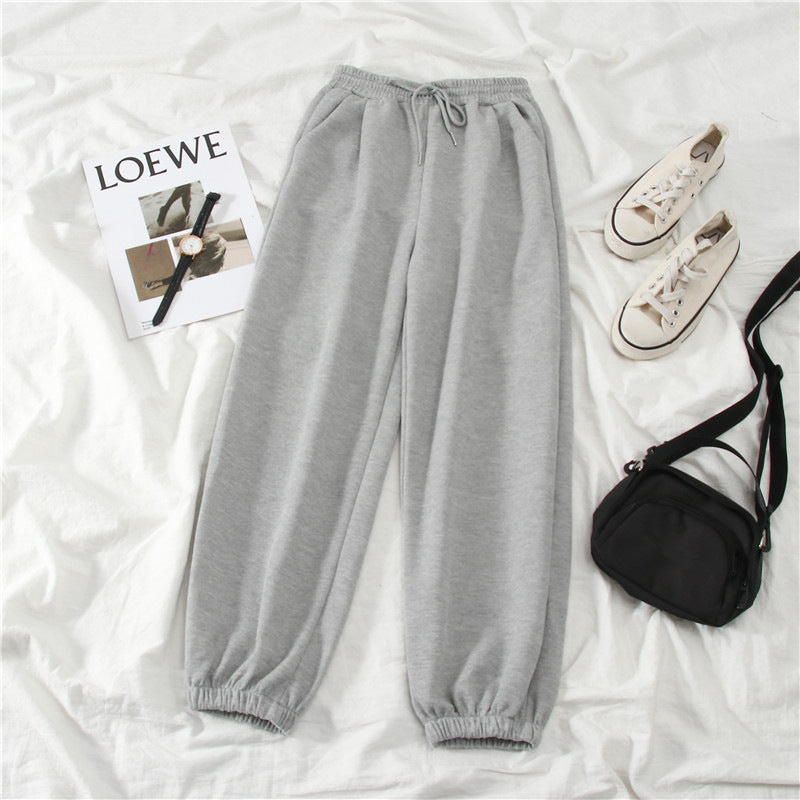 Fleece-lined Outer Wear Straight-leg Ankle-banded Pants