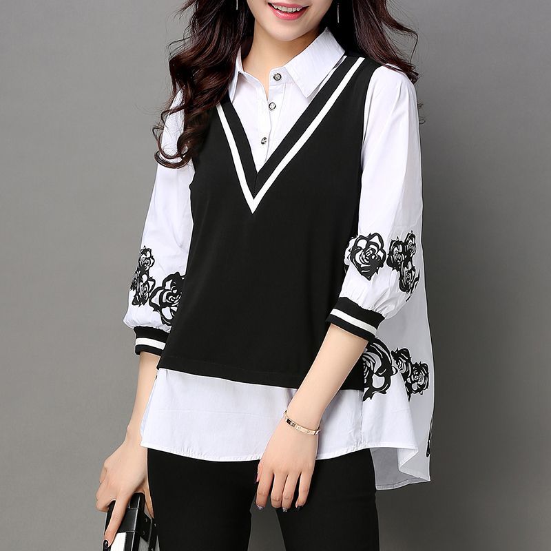 Women's Three-quarter Sleeve Fake Two-piece Bottoming Shirt