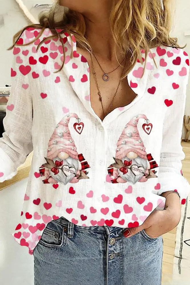 Creative Love Valentine's Day Element Pattern Long Sleeve Women's Shirt
