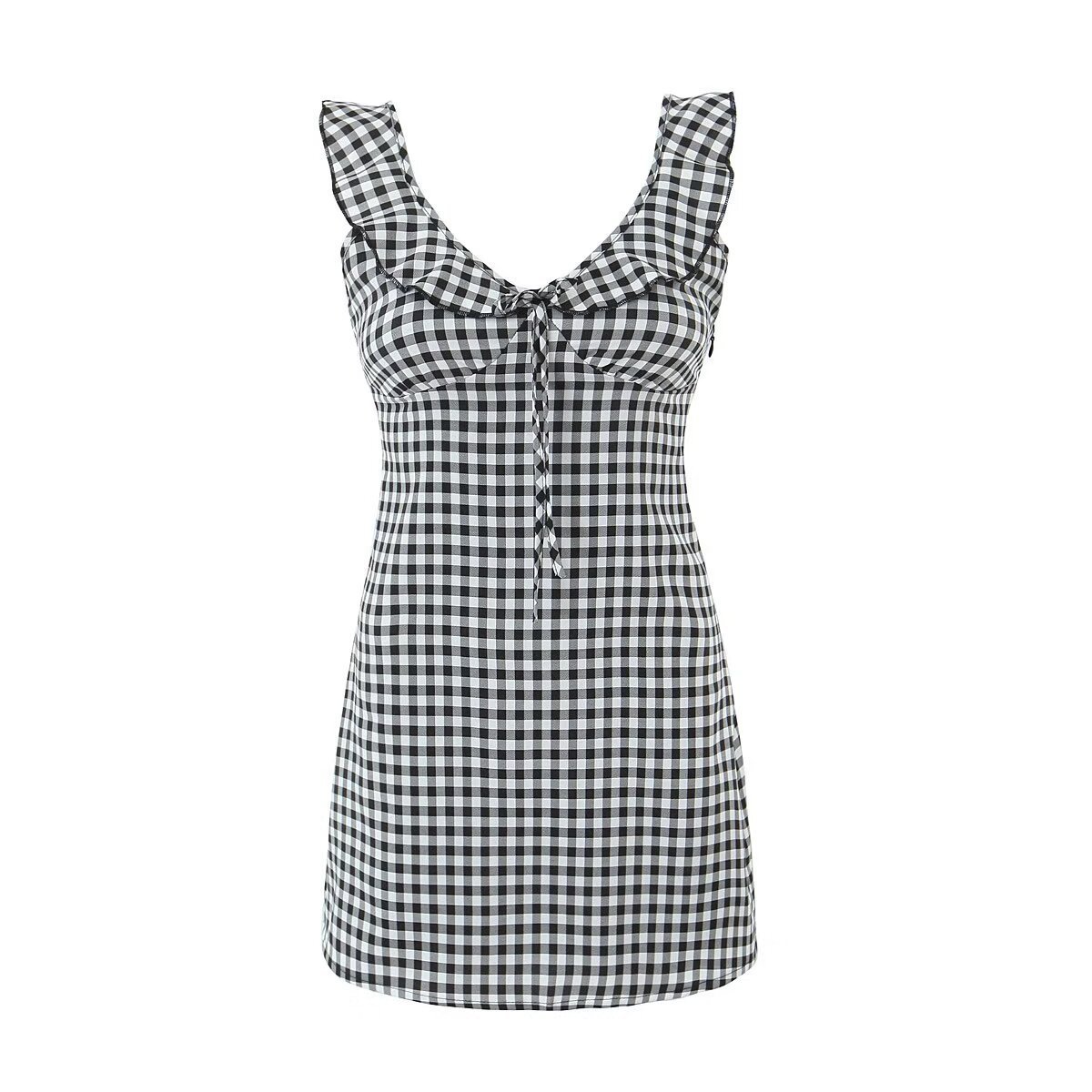 Sweet Plaid Waist Trimming Spaghetti Straps Dress