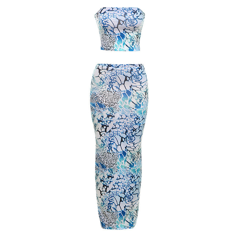 Women's Slim-fit Tube Top Printed Sheath Two-piece Suit