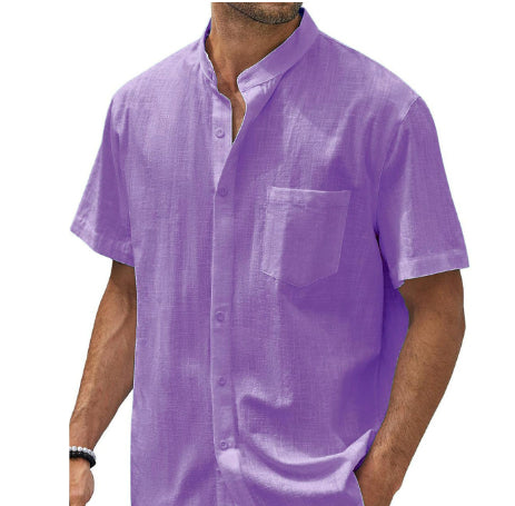 Short Sleeve Pocket Cotton Shirt Button Beach Casual