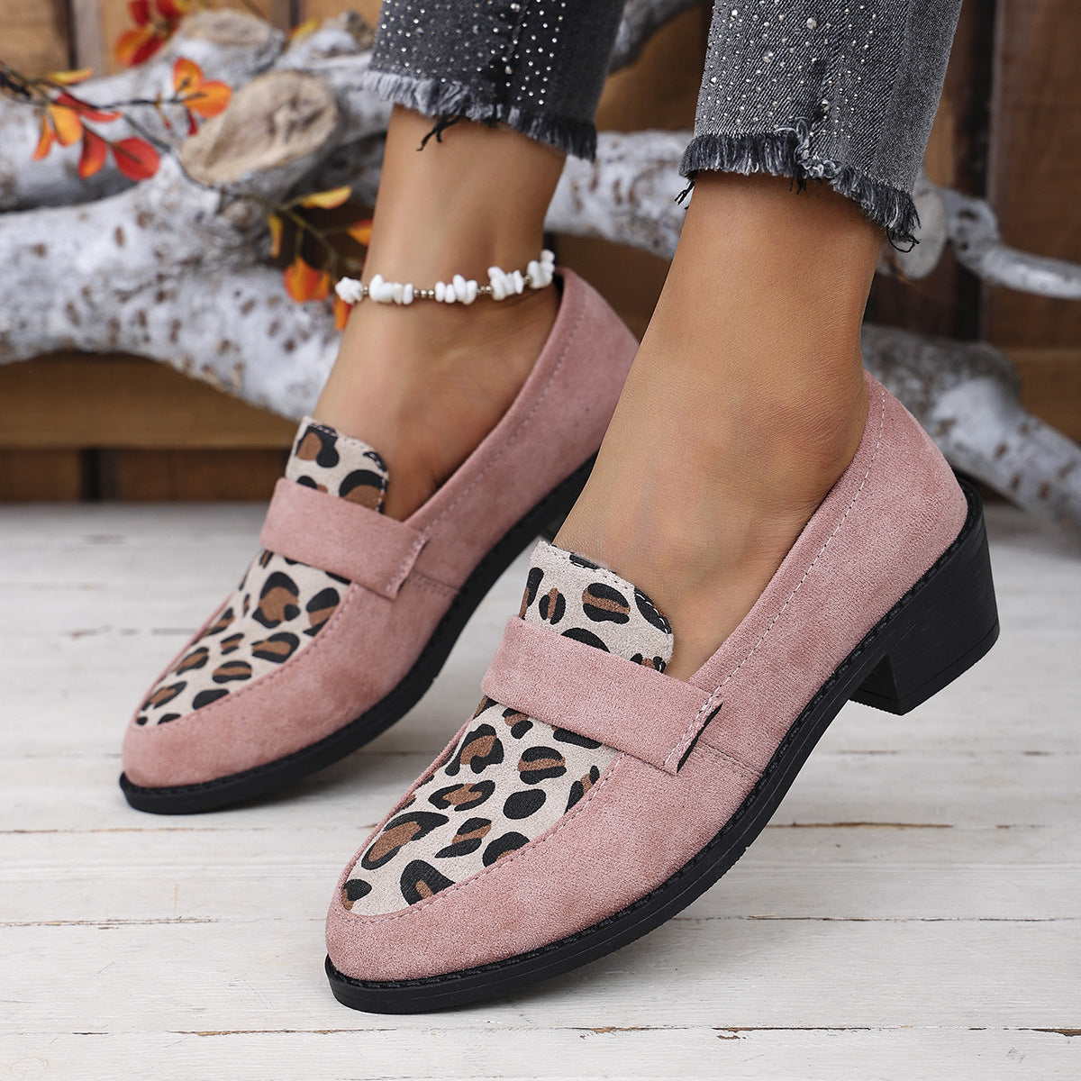 Leopard Print Slip-on Casual Suede Doug Single-layer Shoes