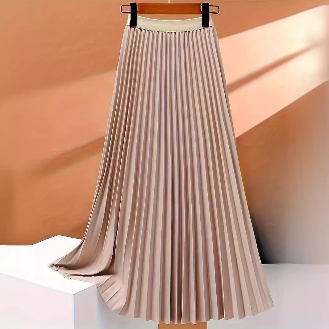 Fashion Women Solid Color Pleated Skirt Female