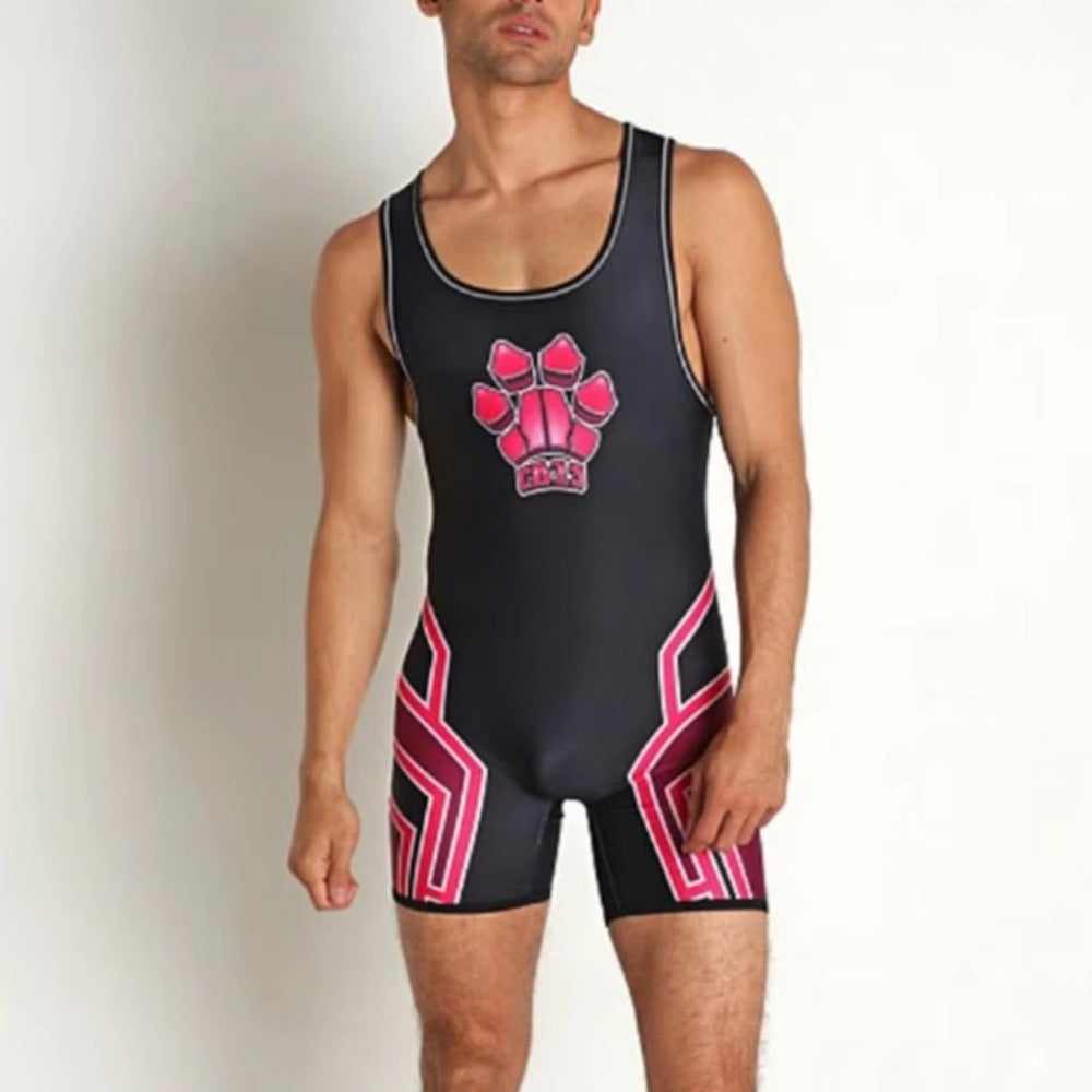 Men's Wrestling Jumpsuit Belly Contracting And Close-fitting