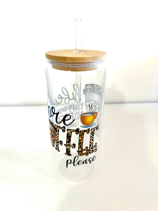 Customised 16oz glass tumbler bottle with bamboo lid and straw