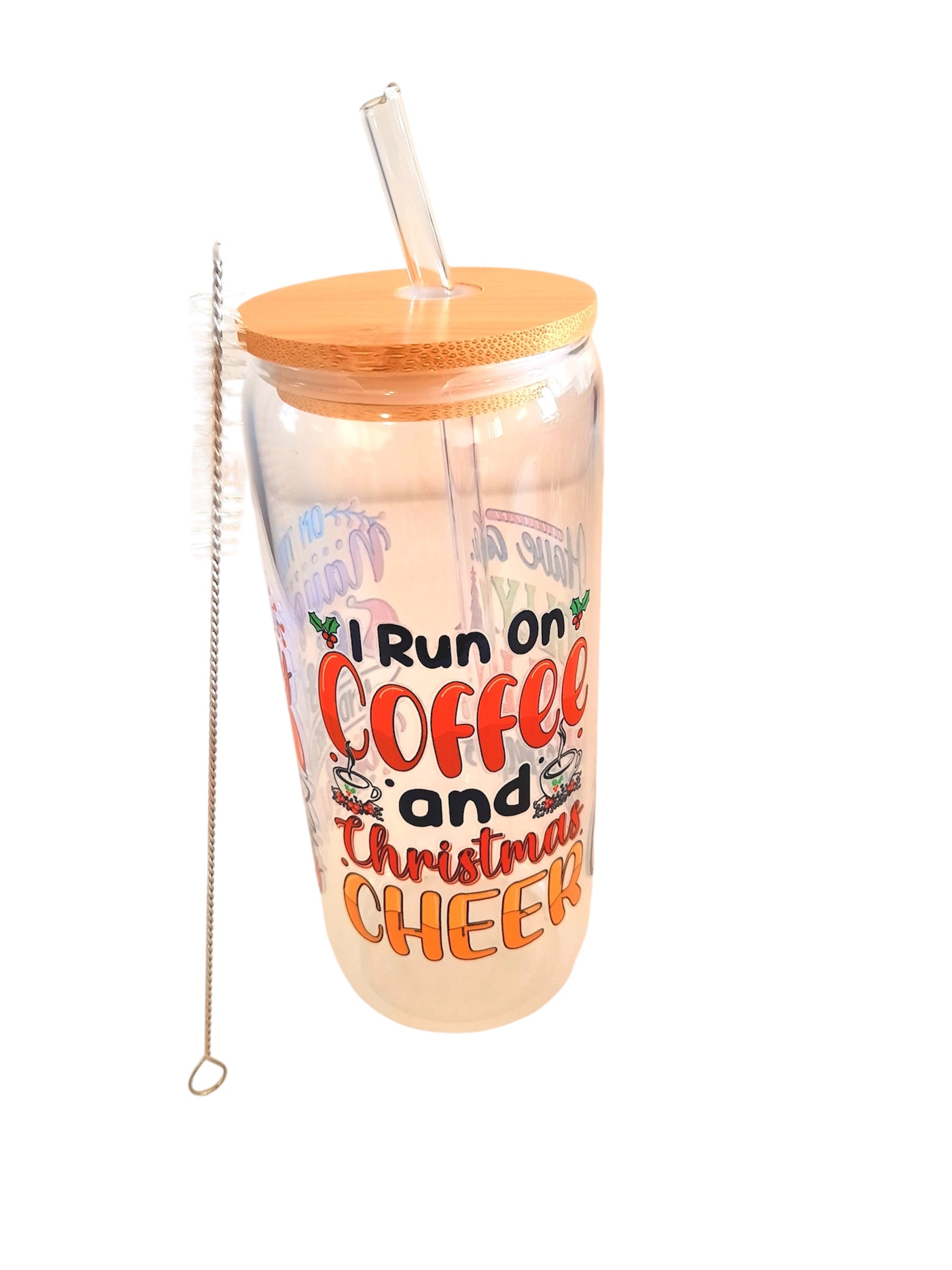 Customised 16oz glass tumbler bottle with bamboo lid and straw juice and milk bottle