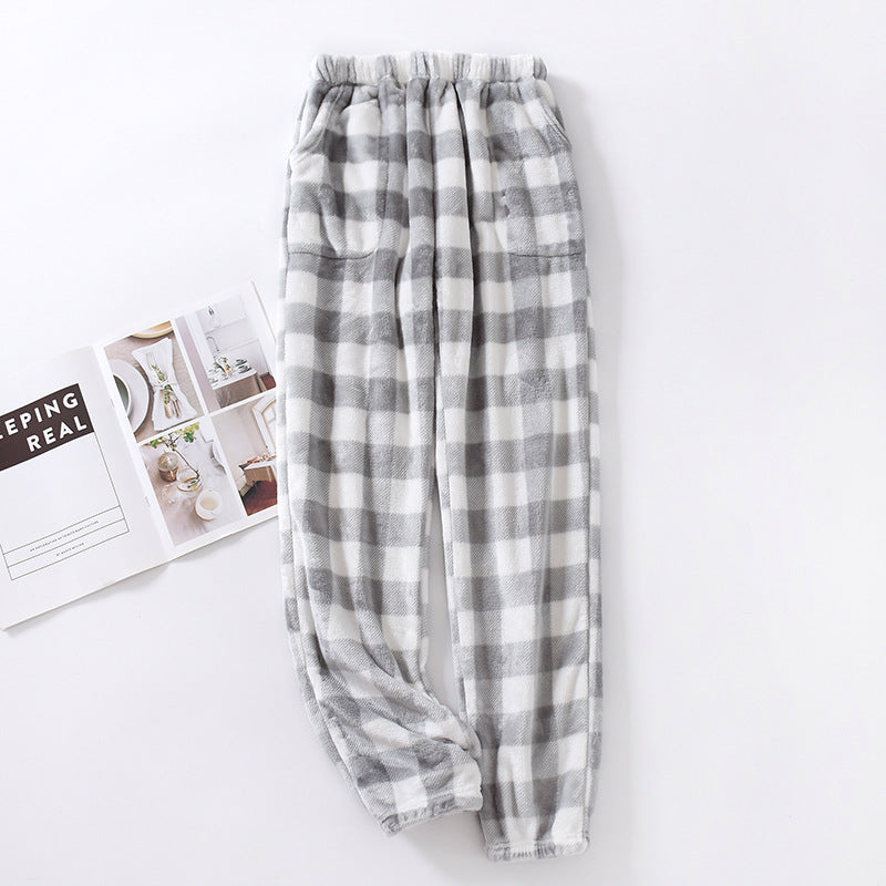 Autumn And Winter New Men's Fleece-lined Warm Plaid Pants