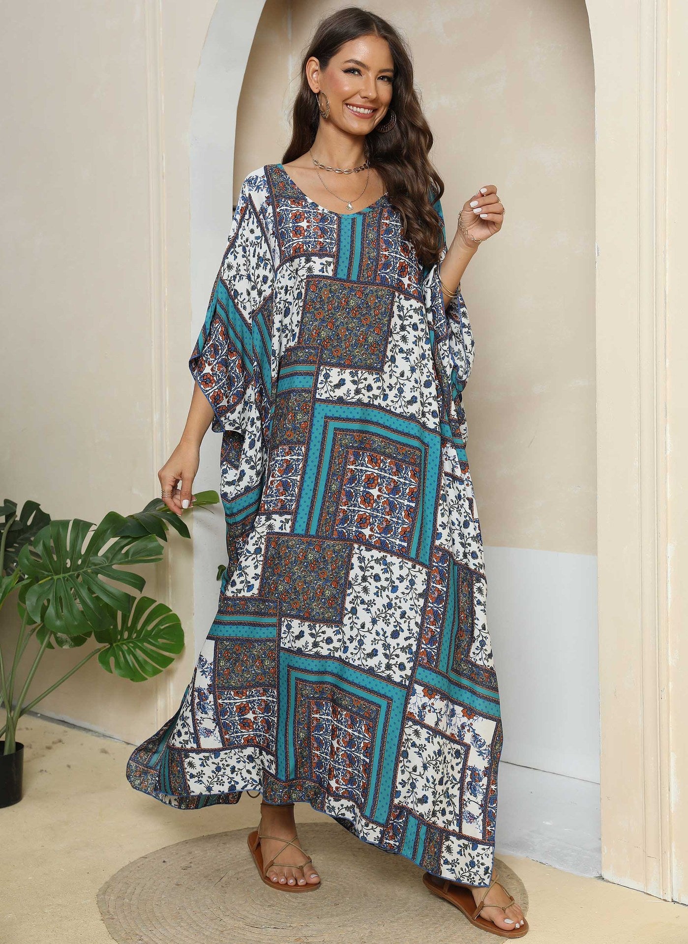 Printed Loose Blouse Beach Holiday Split Mop Dress