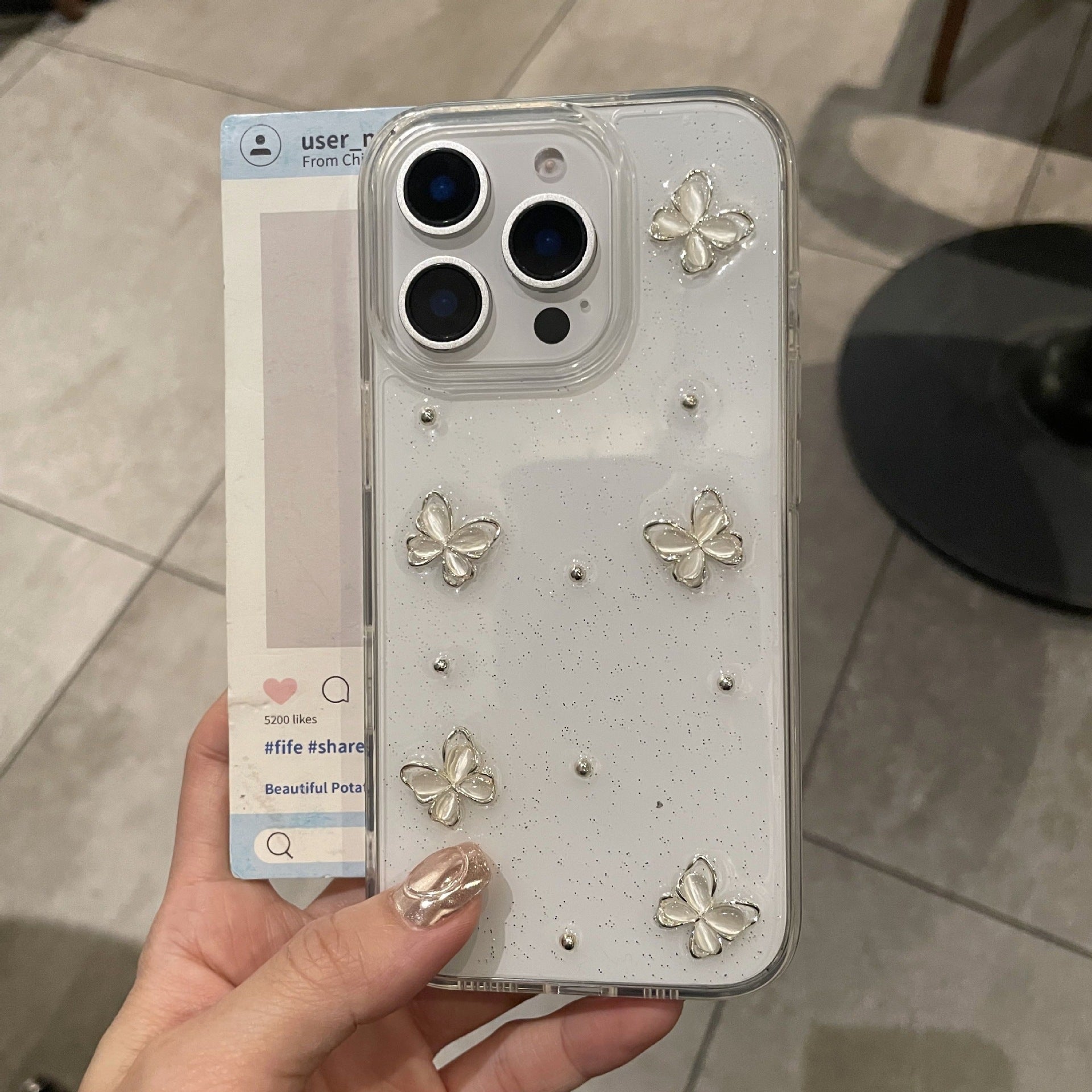 Stereo Glue Glitter Butterfly Phone Case