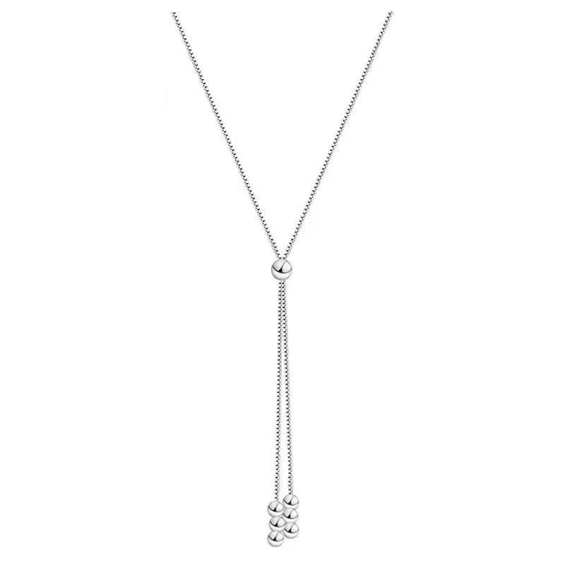 Simple Ins Style Round Beads Tassel Necklace For Women Adjustable