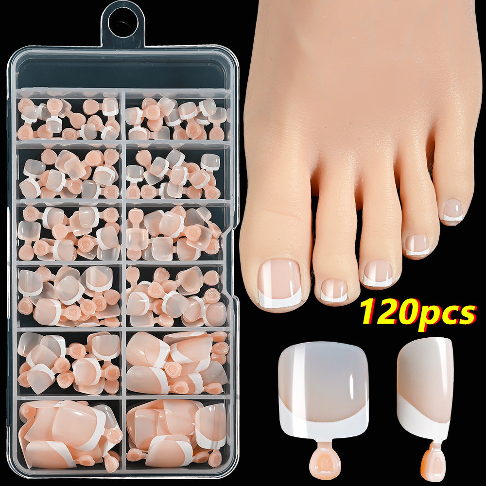 120 Pieces French White Edge Feet Nude Full Square Short High-grade Toe Nail Piece