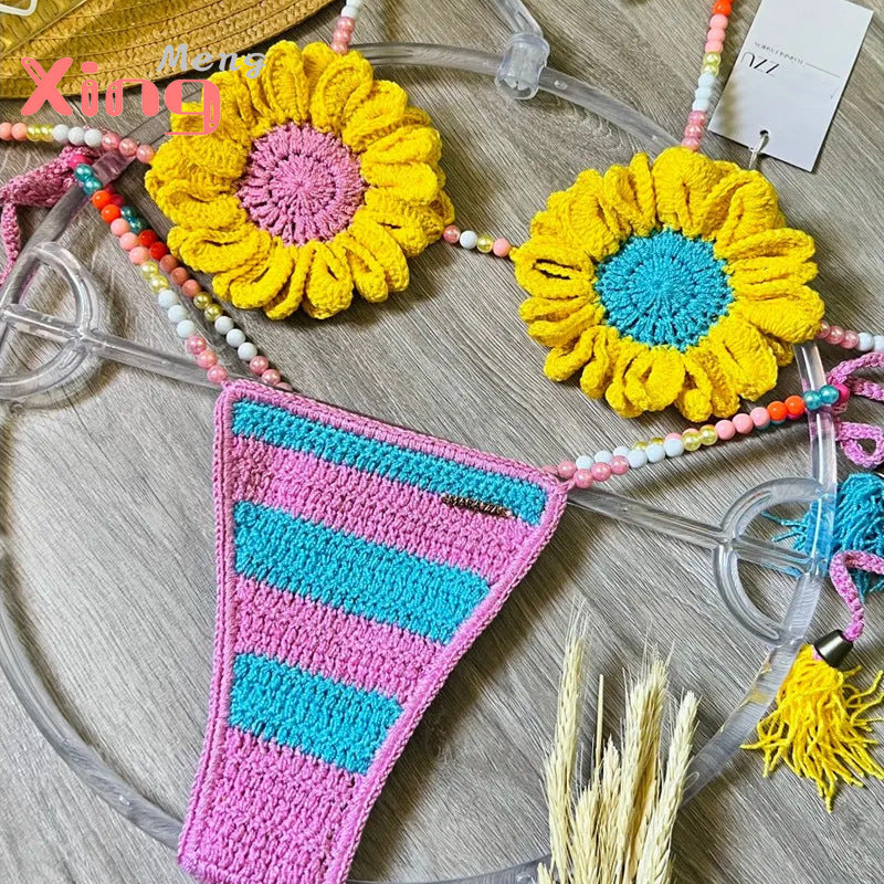 Flower Bead Multicolor Bikini Swimsuit