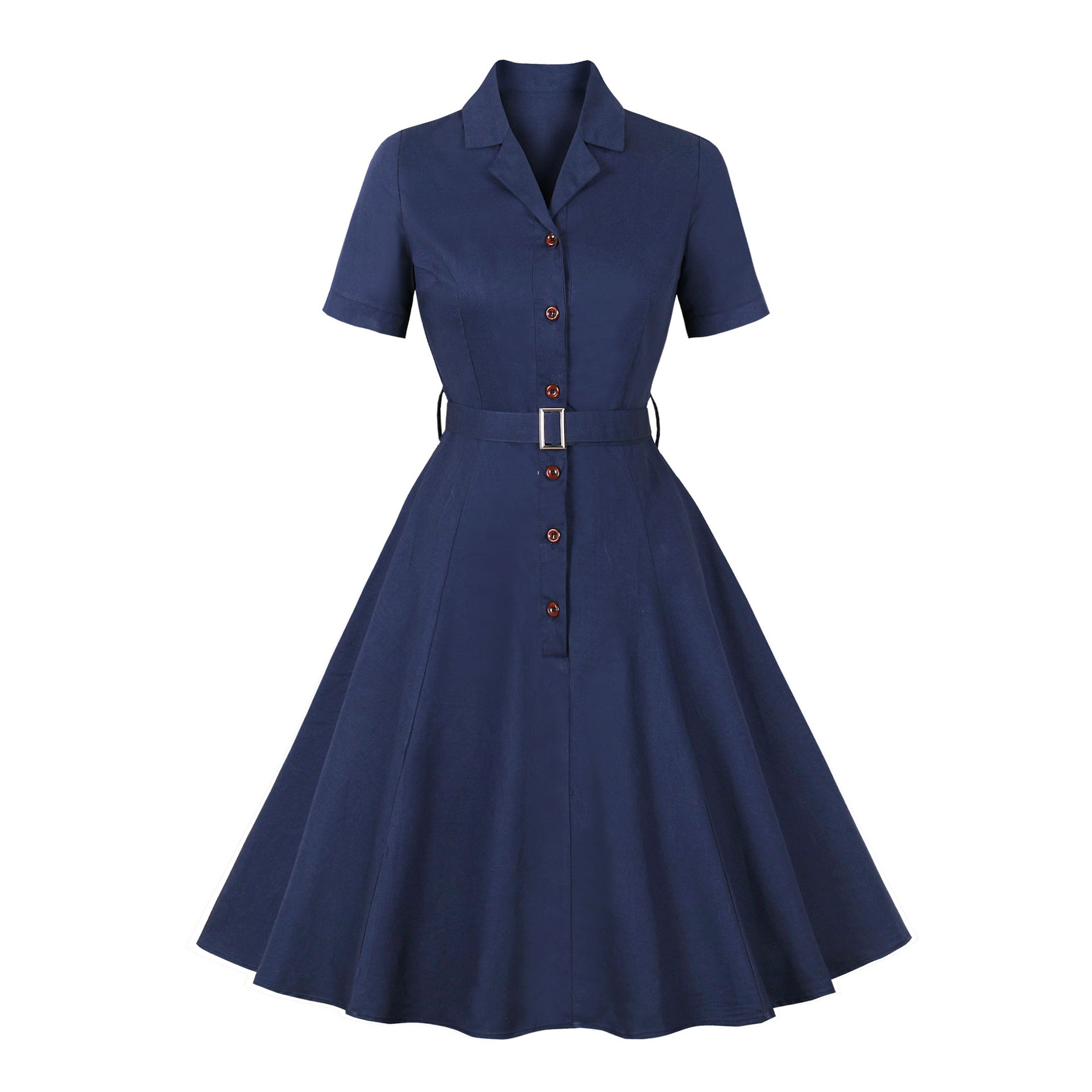 Suit Collar Single-breasted Waist Solid Color Dress