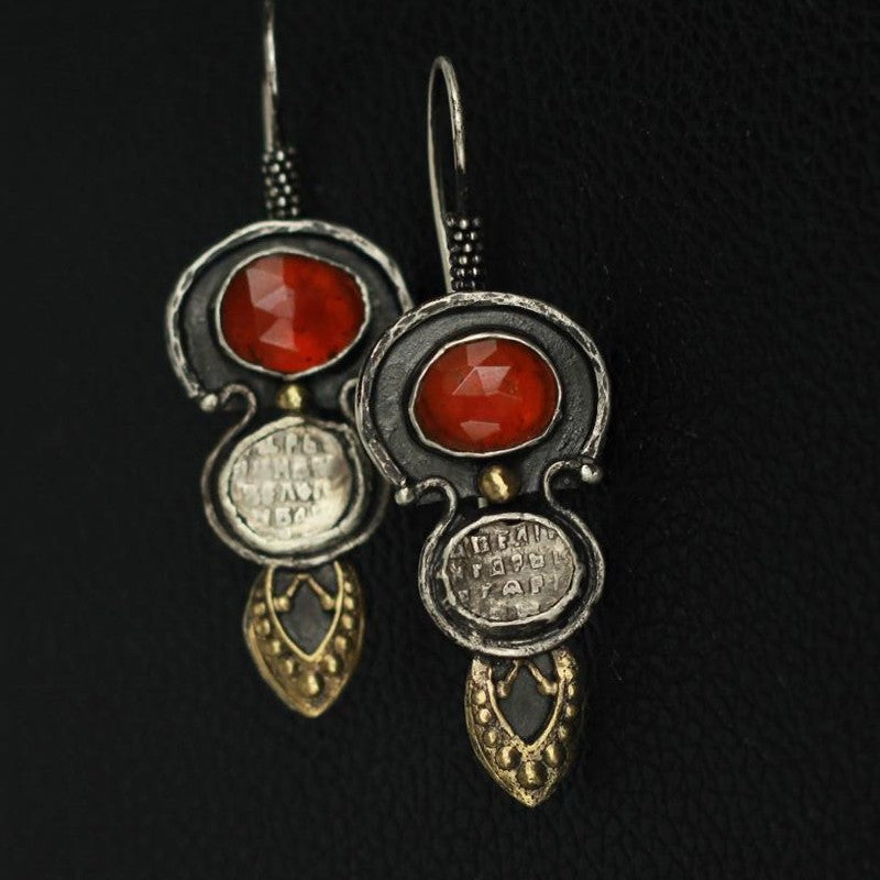 Ethnic Style Agate Red Water Drop Relief Retro Graceful Earrings