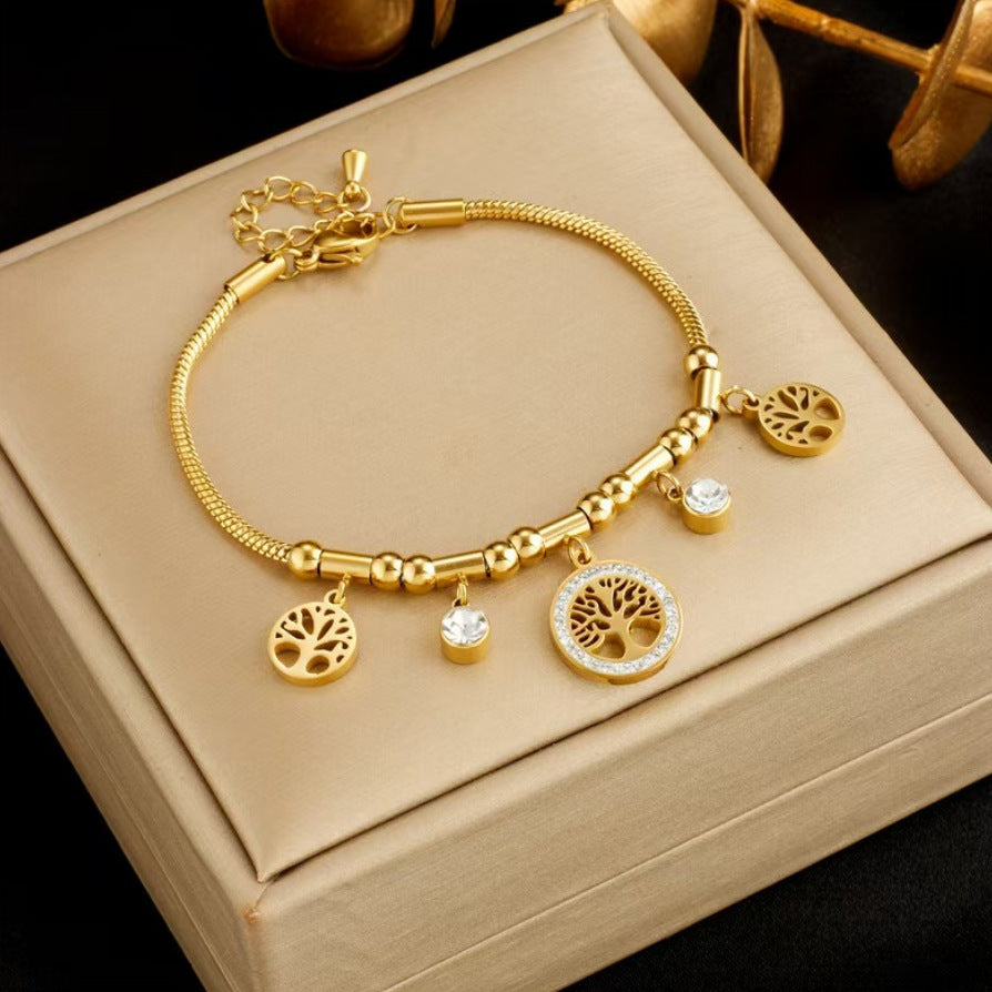 Vintage Elegant Metal Diamond Studded Hollow Titanium Steel Bracelet