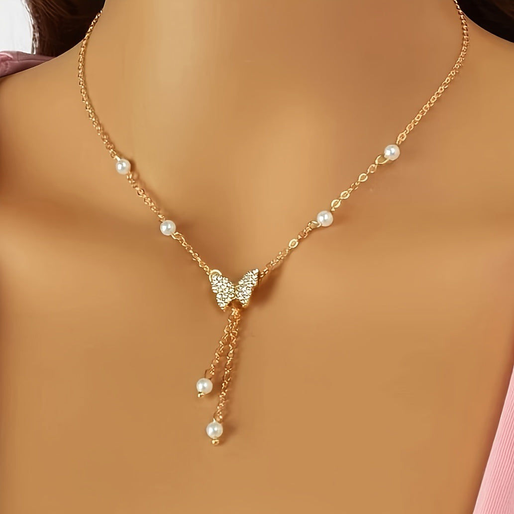 Fashion Personality Women Butterfly Pearl All-match Necklace