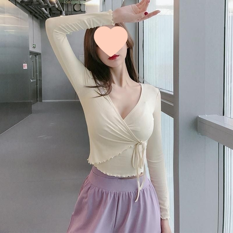 Sports Long Sleeve Women's Fashion Collar Slim Fit Tied Slimming Top