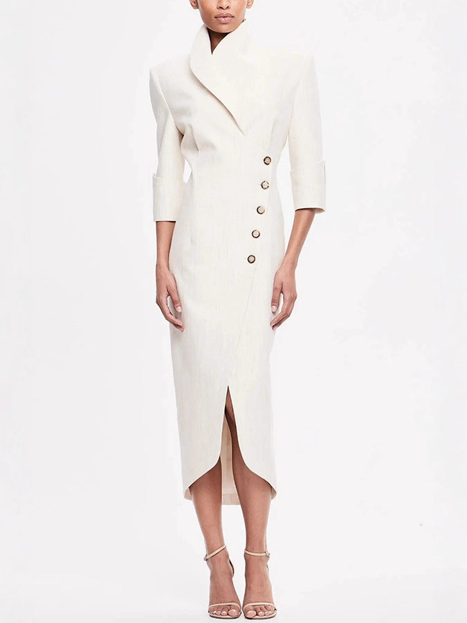 Women's Slim-fit Fashionable Suit-style Slanted-neck Solid-color Dress