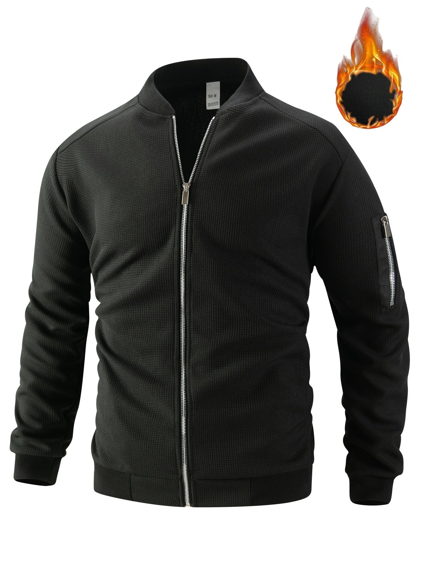 Men's Waffle Solid Color Cardigan Pocket Zipper Thickening Stand Collar Coat