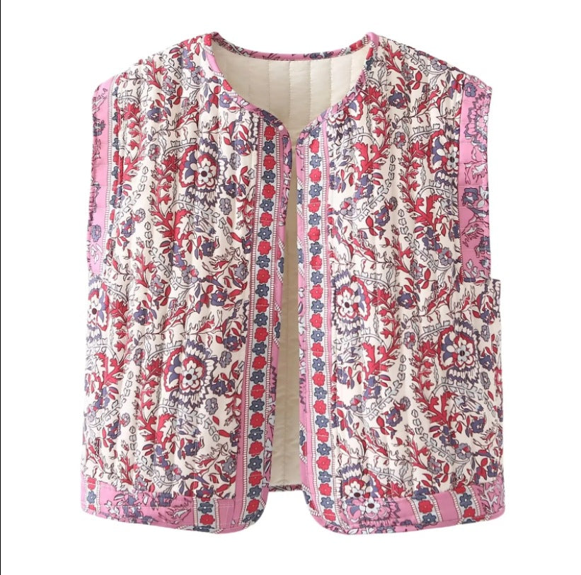 European And American Women's Clothing Printed Quilted Vest