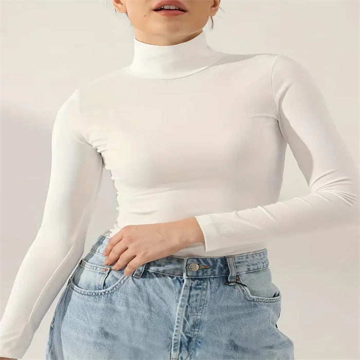 European And American Solid Color Turtleneck Casual Long-sleeved Top