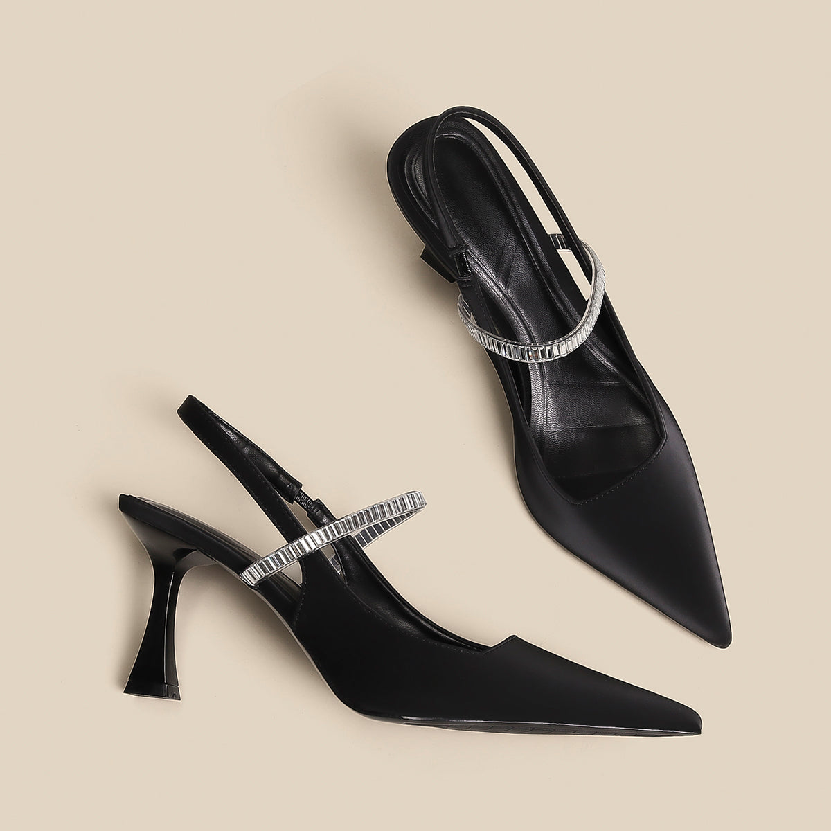 Women's Black High Heels Stiletto Pointed Toe Sandals With Skirt