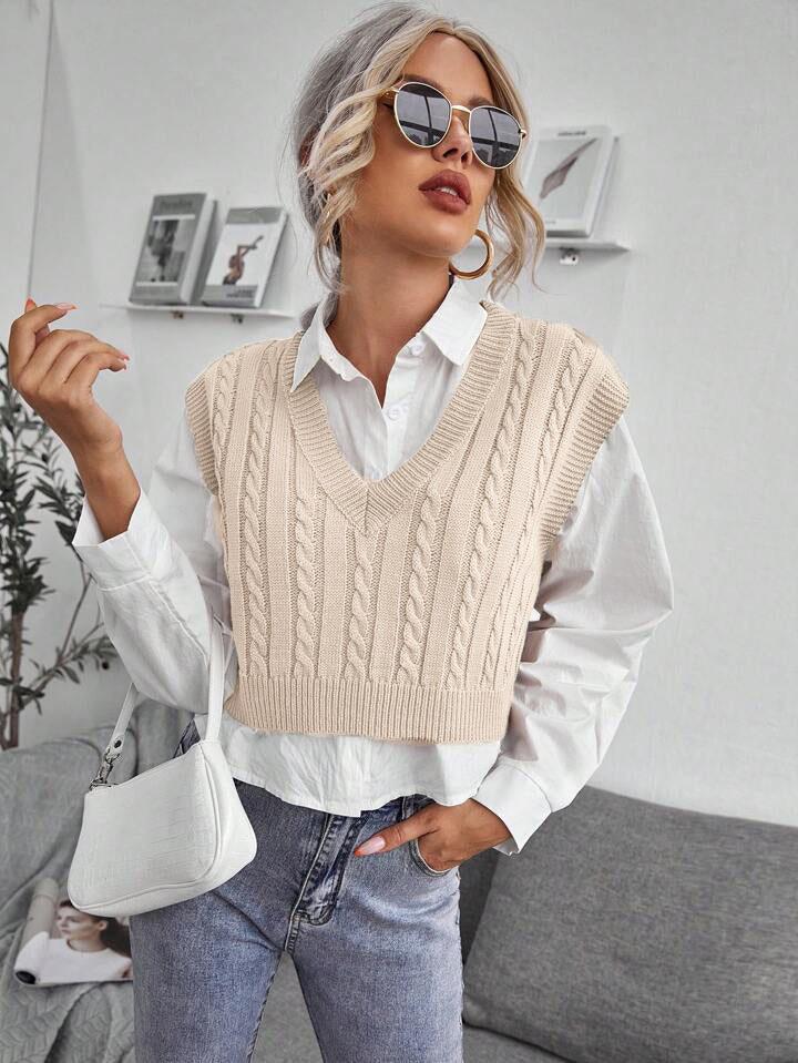 V-neck Knitted Vest Sweater Vest Sleeveless Waistcoat Women's Sweater Twist