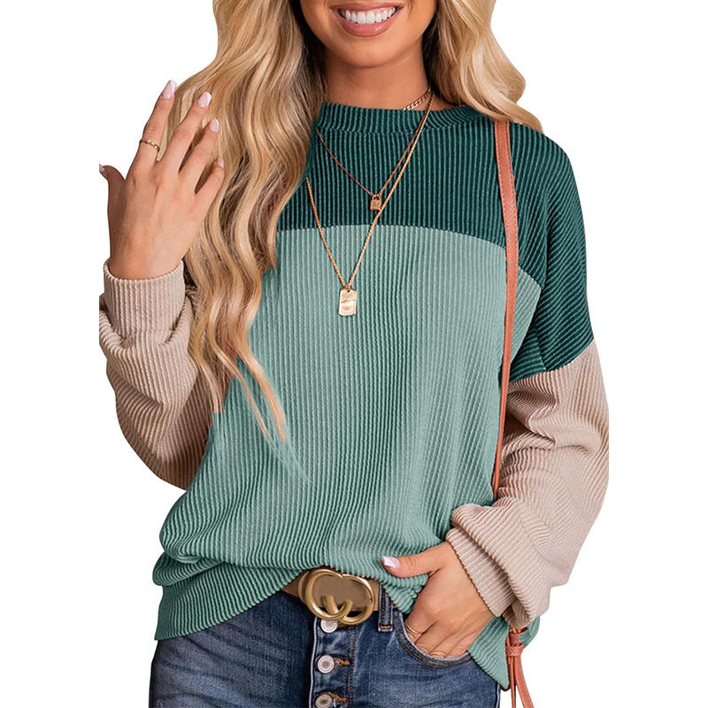 Women's Color Matching Casual Loose Sweater Pullover