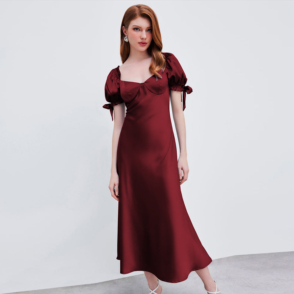 European And American Waist Fishtail Skirt Party Party Satin Satin Red Dress