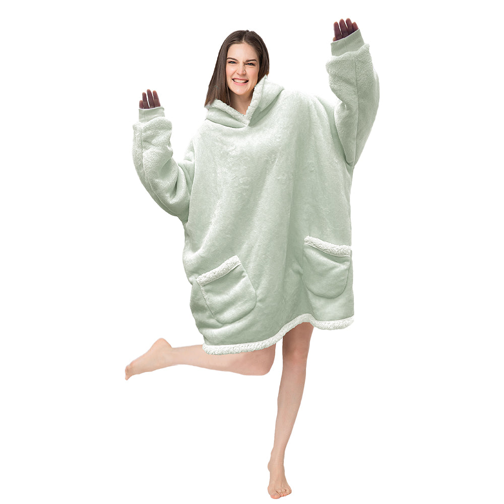 RONGTAI Oversized Wearable Pajamas With Big Pockets,Soft Plush Sweatshirt Hooded Popular Tops One Size Fits