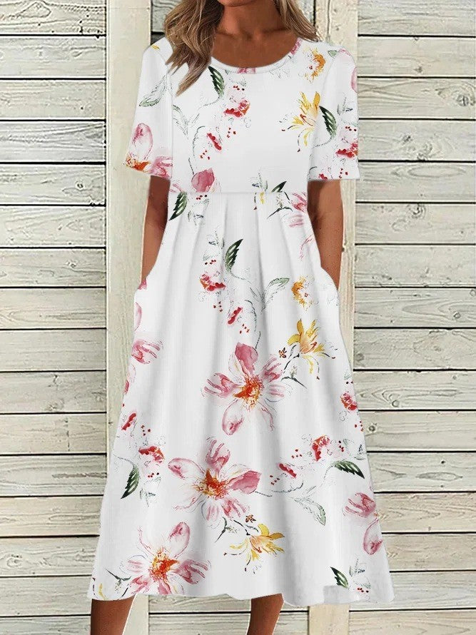 Summer Fashion Round Neck Pullover Print Loose Dress