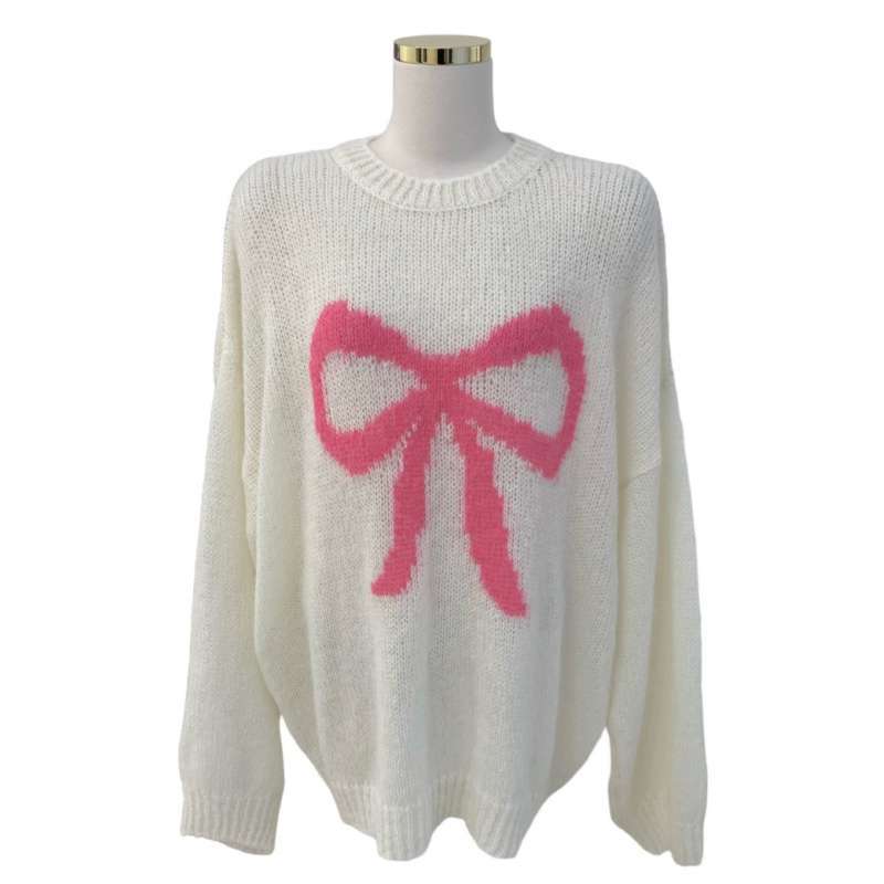 Slightly Transparent Bowknot Knitted Sweater Top For Women