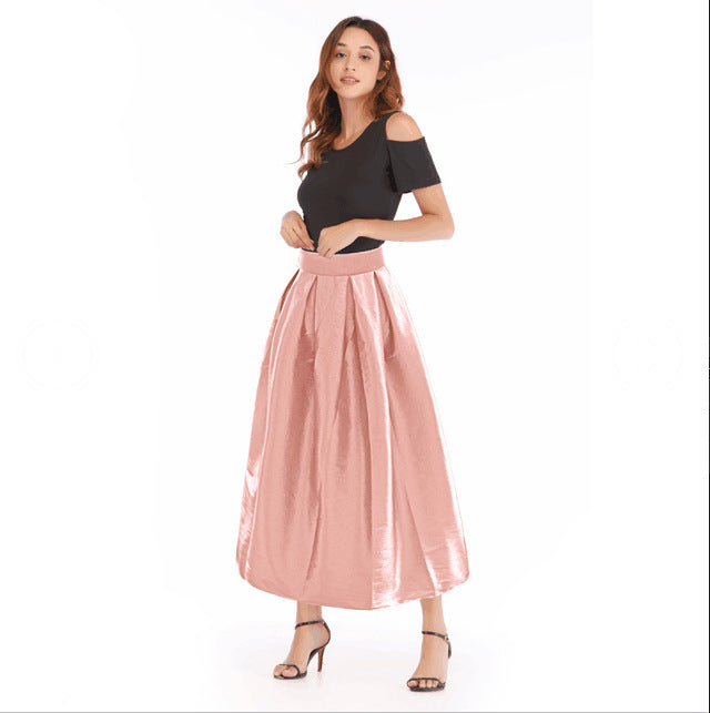 High Waist Pure Color Fashion Wide Hem Long Skirt