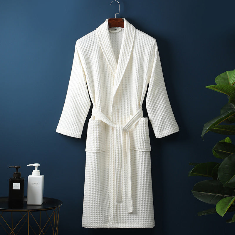 Pure Cotton Bathrobe Long Waffle All Cotton Nightgown