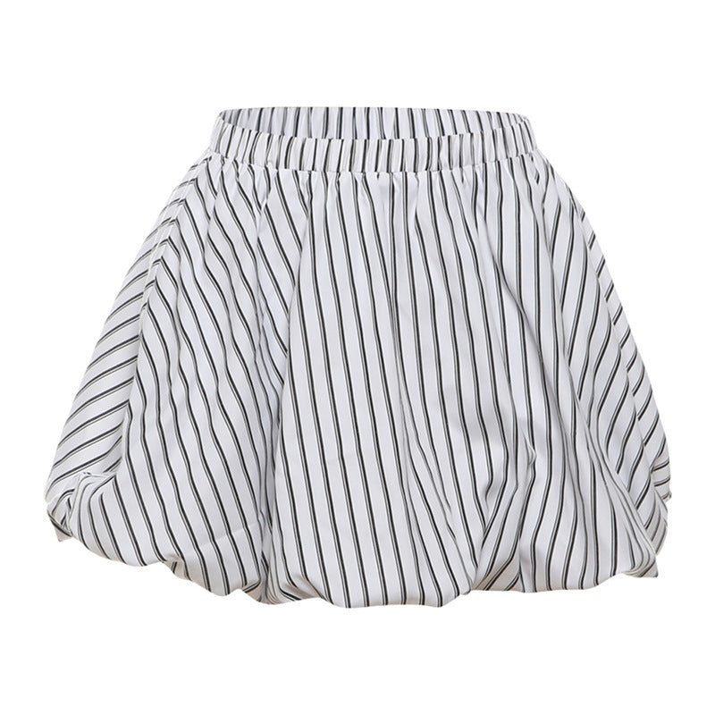 Striped Fluffy Bud High Waist Skirt