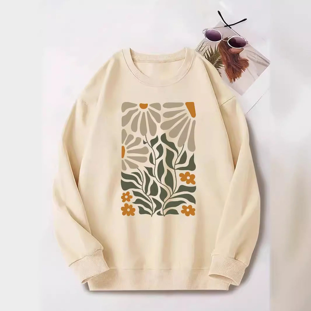 Flowers And Plants Round Neck Long Sleeve Sweater For Women