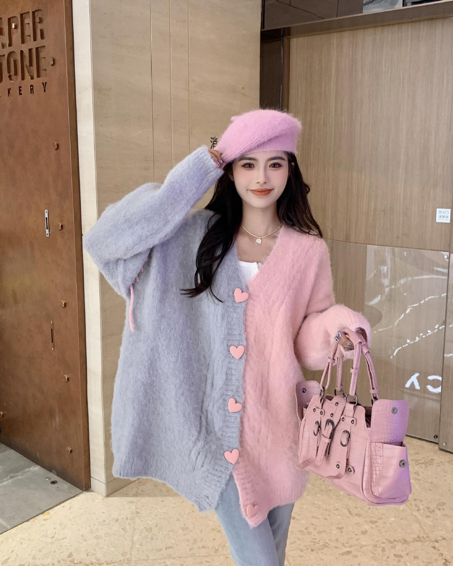 Contrast Color Weave Soft Glutinous Knitted Cardigan Coat For Women